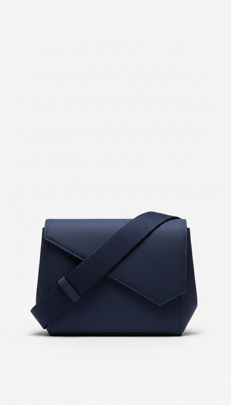 Angular midnight blue crossbody bag with matte finish