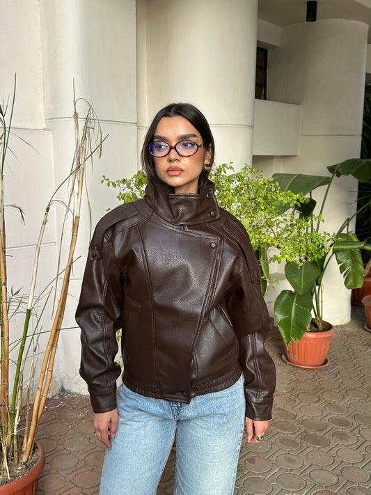 Funnel Neck Jacket Brown