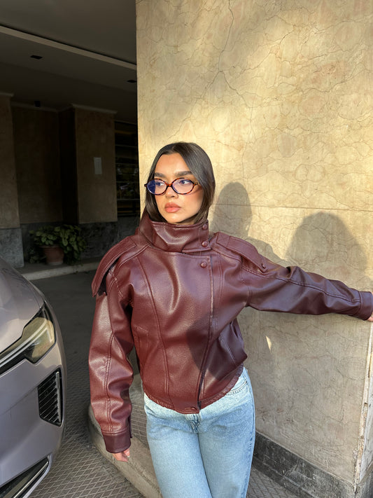 Funnel Neck Jacket Burgundy