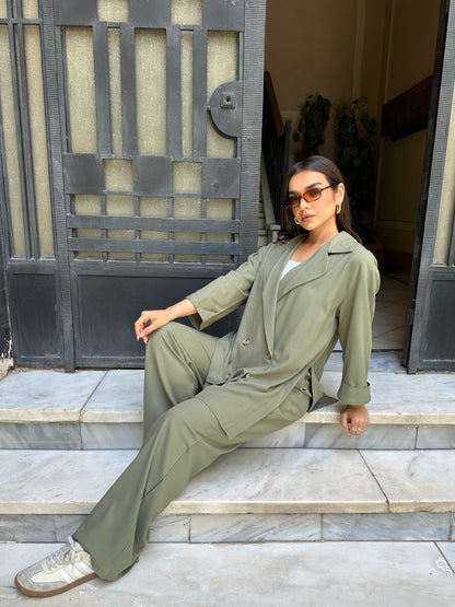 Olive Green Linen Suit
