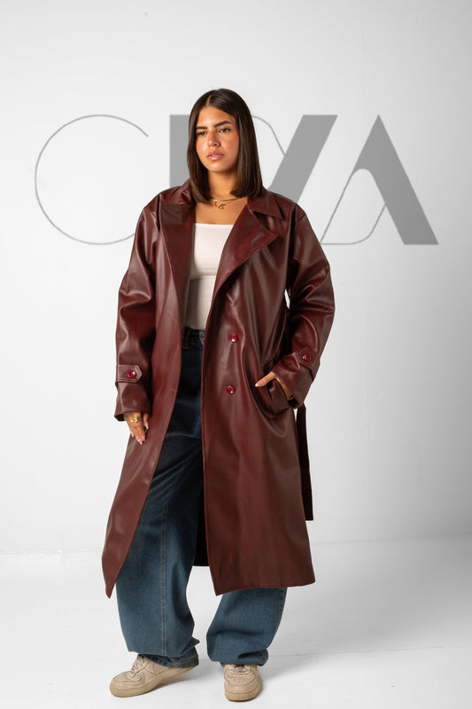 Leather Trench Coat - Burgundy - CIVA